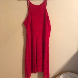 Red lace high low dress